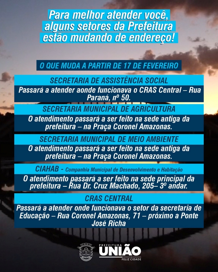 Mudança de endereço: Quatro secretarias municipais passam a atender em novo endereço a partir da segunda-feira, 17