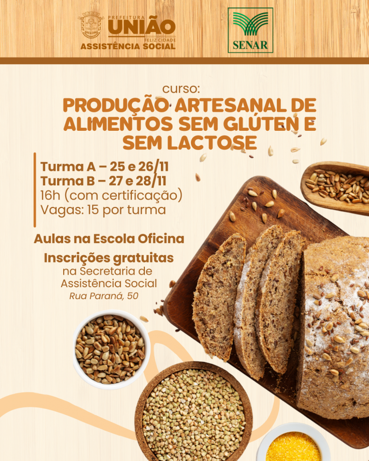 Prefeitura e Senar oferecem curso de produção de alimentos sem glúten e sem lactose