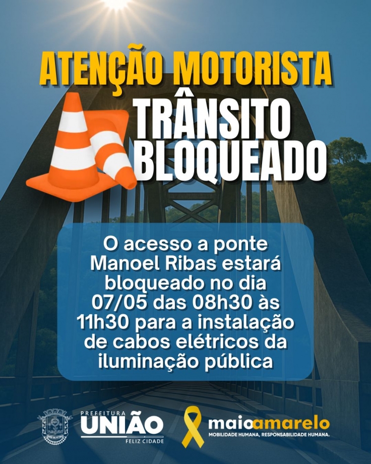 Ponte do Arco estará bloqueada na manhã desta quarta-feira, 7 de maio