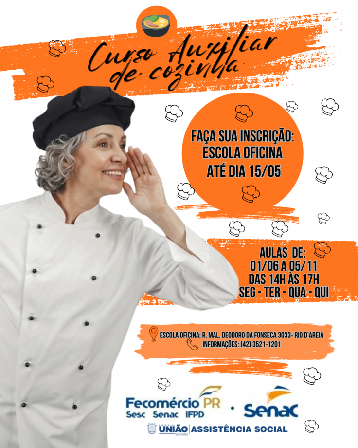 Curso gratuito de Auxiliar de Cozinha está com inscrições abertas em União da Vitória