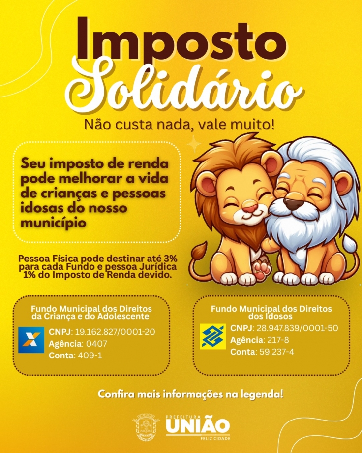 Campanha Imposto Solidário: Doe parte do seu IR para os Fundos da Criança e Adolescente e dos Idosos de União da Vitória