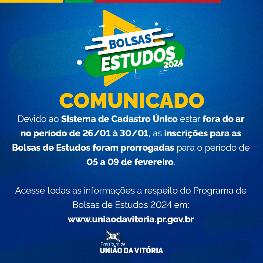 Prorrogação das Inscrições para Bolsas de Estudos 2024