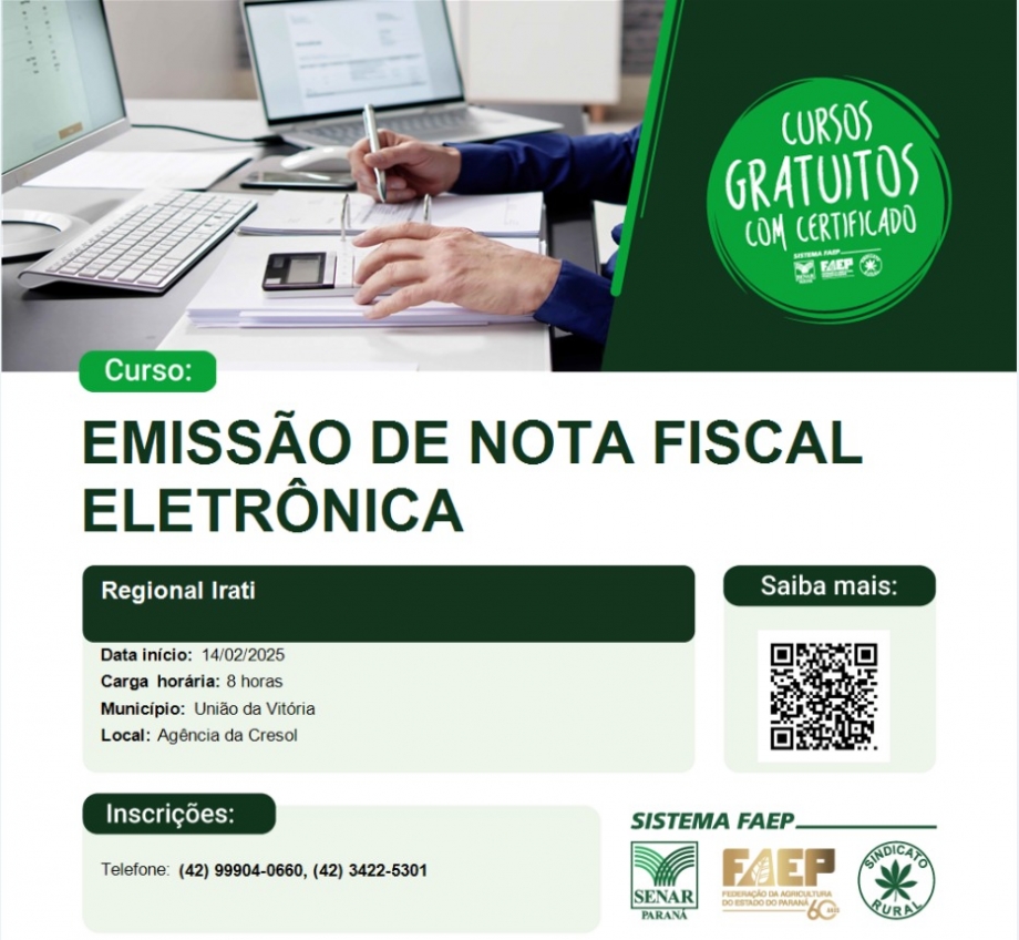 Secretaria de Agricultura realiza curso de Nota Fiscal Eletrônica em parceria com o Senar