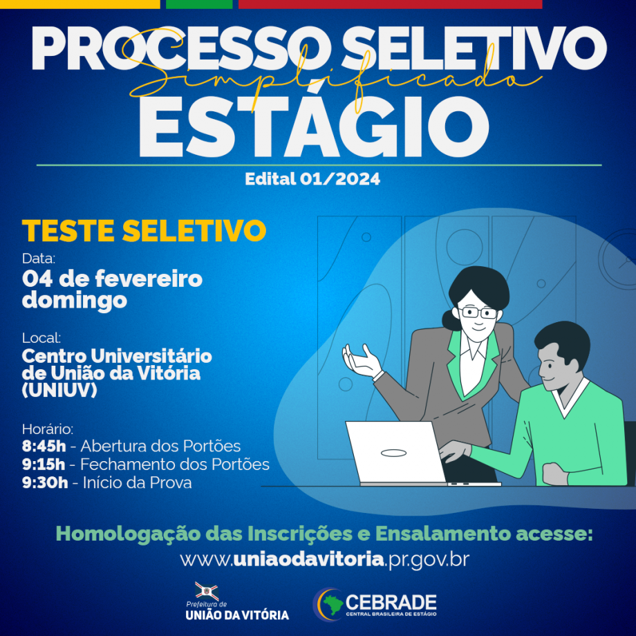 PROCESSO SELETIVO SIMPLIFICADO PARA ESTAGIÁRIOS 2024 ACONTECE NESTE FINAL DE SEMANA