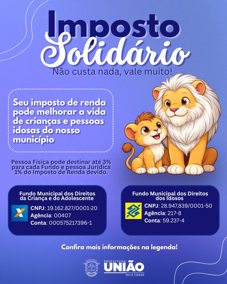 Imposto Solidário: Parte do seu IR pode ser doado para os Fundos da Criança e Adolescente e dos Idosos de União da Vitór