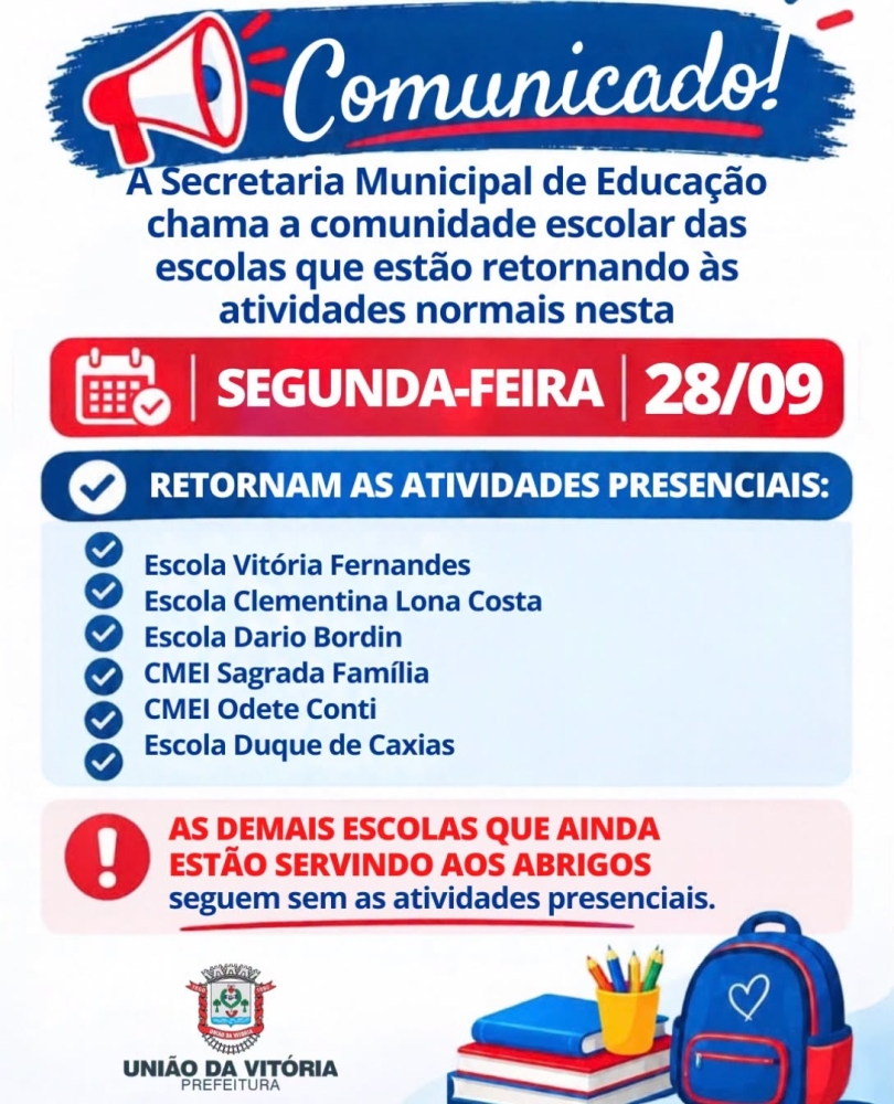 Educação mantém atividades e adapta atendimento durante período de cheia em União da Vitória