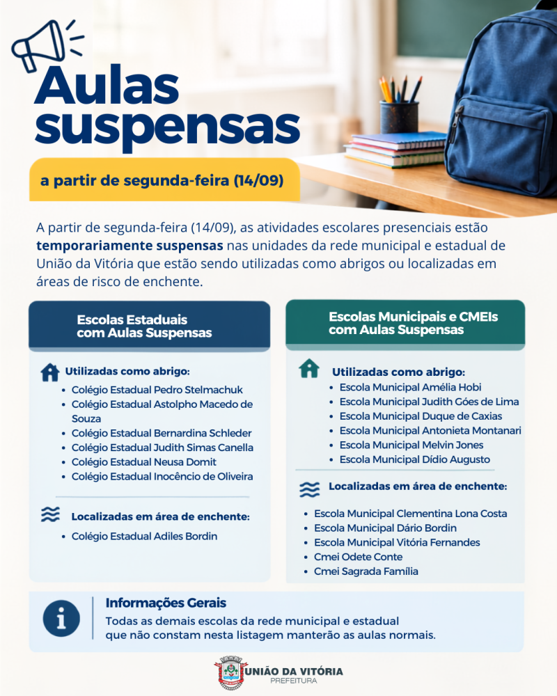 COMUNICADO OFICIAL: Suspensão de Aulas em União da Vitória 