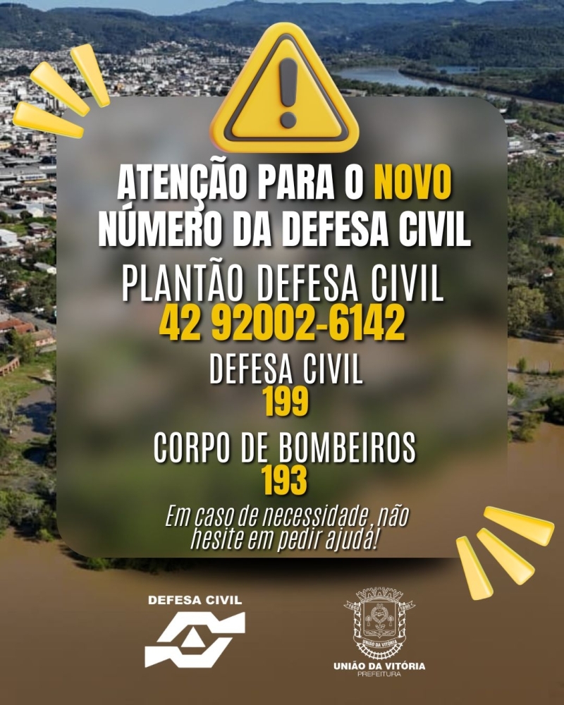 Defesa Civil de União da Vitória divulga novo número
