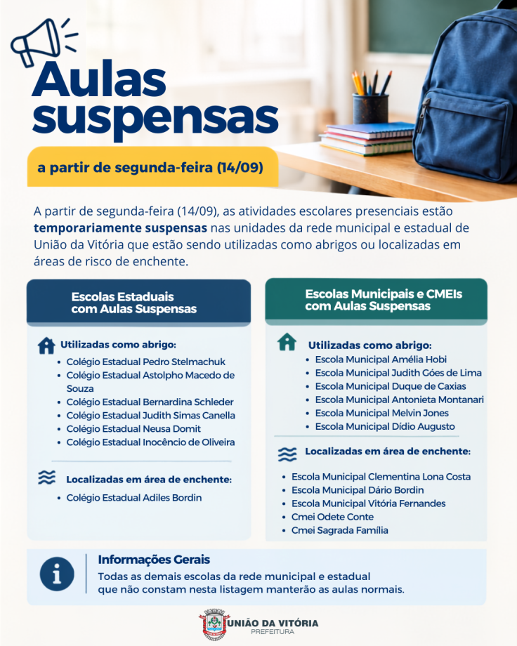 COMUNICADO OFICIAL: Suspensão de Aulas em União da Vitória 