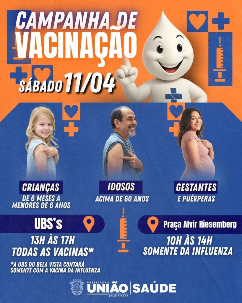 União da Vitória realiza o Dia D de vacinação contra a Influenza no dia 11 de abril